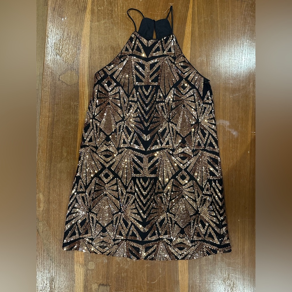 Everly Black and Gold Geometric Mini Dress